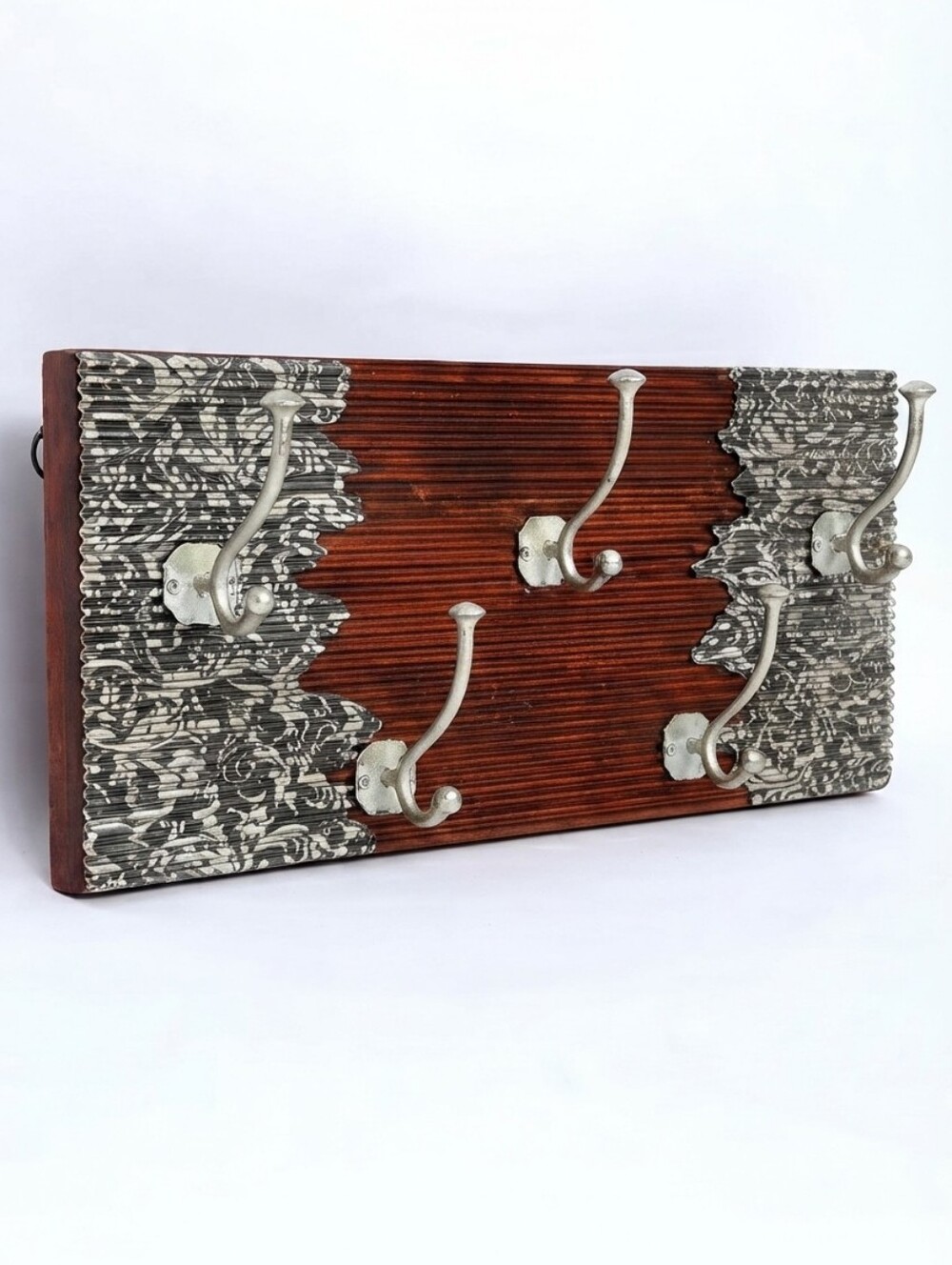 21" Decorative Wood & Iron Wall Hooks / Coat Rack - Farmhouse / Rustic Decor